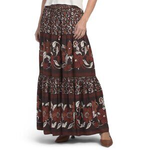 RACHEL ZOE Chocolate Combo Pull On Repeat Maxi Skirt